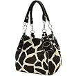 Black Large Vicky Giraffe Print Faux Leather Satchel Bag Handbag Purse