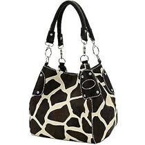 Black Large Giraffe Print Faux Leather Satchel Bag Handbag