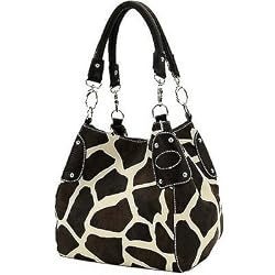 Black Large Vicky Giraffe Print Faux Leather Satchel Bag Handbag Purse