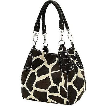 Black Large Vicky Giraffe Print Faux Leather Satchel Bag Handbag Purse