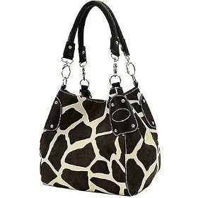 Black Large Giraffe Print Faux Leather Satchel Bag Handbag