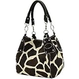 Black Large Vicky Giraffe Print Faux Leather Satchel Bag Handbag Purse ~ Sarahs Boutique