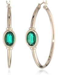 10k Yellow Gold 30mm Round Hoop with 7x5 Oval Gemstone Earrings (1.90 cttw)