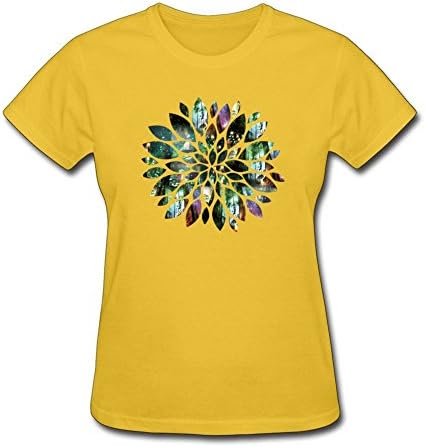 Women's Novelty Flower Petals Shirts Round Neck Short Sleeves Gettshirts Yellow XXL