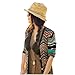 Icibgoods Fashion Bohemian Rainbow Striped Beach Sun Straw Hat Cap Beige