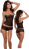 Sexy Black Camisole Lingerie Set - See Through Cami & Boy Shorts