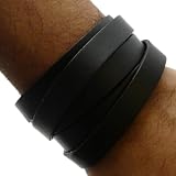 Black Leather Wrap Around Strap Wristband Bracelet - 03