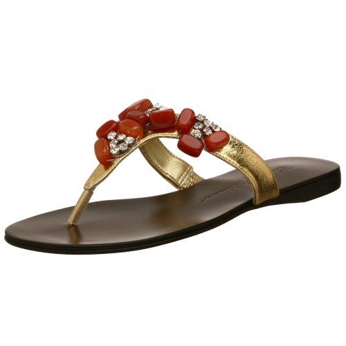 Beverly Feldman Women's Silvanna Flat Thong Sandal,Gold Crackle,9 M