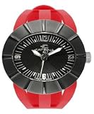 Swisspace - Montre pour homme - Boitier en acier, cadran noir et bracelet en caoutchouc rouge