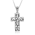 Sterling Silver Vine and Swirl Cross Pendant, 18