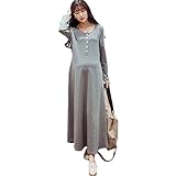 (リアンジュ・アイ)Liange・ai レディース マタニティ 妊婦服 マキシワンピース 授乳 ひも 秋 冬 2色 3サイズ ブルー M オリジナルミニポーチ付き (M, グレー)