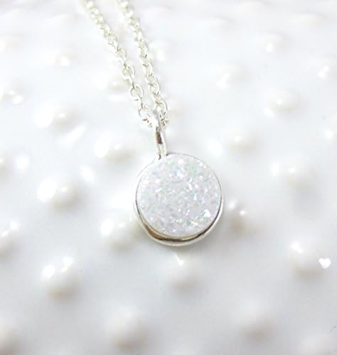 Tiny Rainbow Druzy Bezel Stone Necklace... Entirely Sterling Silver and Natural Quartz