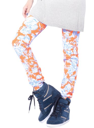 ネオンカラー花柄スキニーデニムスキニーパンツ デニムパンツ レギンス 104220