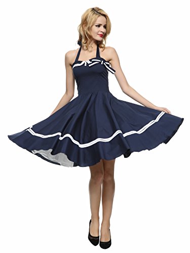 Maggie Tang Women's 1950s Halter Vintage Rockabilly Dress