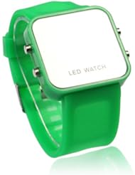 Towall 1PC Creative Mini LED Digital Silicone Sport Mirror Faceless Men Lady Watch(Green)
