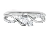 1/5 ct Diamond Platinum Plated Sterling Silver Three Stone Engagement Ring