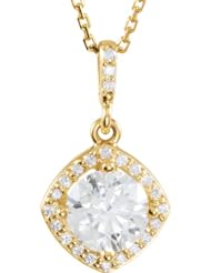 Jewelplus 14k Gold Diamond Halo-Style Cushion Frame Pendant/Necklace with 14k Gold 18" Long Chain