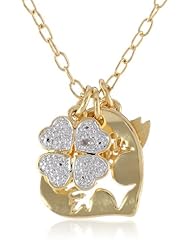 Bronze and 18k Yellow Gold Plated Two-Tone Four Leaf Clover, Heart with Tree of Life and Bird Pendant Necklace, 18"