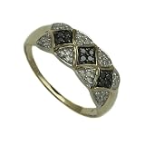 9ct Yellow Gold Ladies 0.25ct of White and Black Diamonds Set Turban Ring Size - P