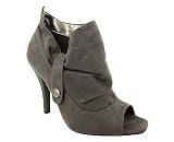 SNAP BUTTON GATHERED SUEDE HEEL
