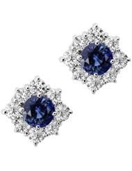 2.15 Ct Round Natural Sapphire Diamonds Solid 14K White Gold Star Stud Earrings