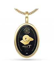 Aries Necklace: Zodiac Necklace with Inscriptions of 24kt Gold Over Onyx Stone