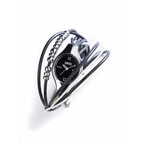 Opex - 2341F1 - Filante - Montre Femme - Quartz Analogique - Cadran Noir - Bracelet Cuir Noir/Blanc