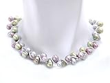 7-8mm Lavender, Green & Grey Freshwater Pearls on Sterling Spiral Necklace with Toggle Closure 17