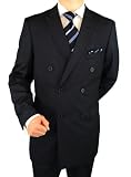 Presidential Suit Italian Style Double Breasted Mens Business Suit Narrow Striped Navy