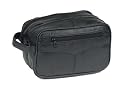 Genuine Leather Shaving Toiletry Travel Bag w/ 2 Zipper Compartments