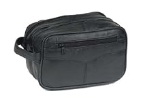 Genuine Leather Shaving Toiletry Travel Bag w/ 2 Zipper Compartments