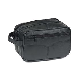 Genuine Leather Shaving Toiletry Travel Bag w/ 2 Zipper Compartments Genuine Leather Shaving Toiletry Travel Bag w/ 2 Zipper Compartments