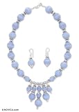 Pearl and blue lace agate jewelry set, 'Amazing in Blue' 0.5 W 16.5 L