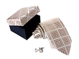 Handsome Tan 100% Silk Necktie & Cufflinks