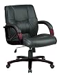 Leather Mid Back Chair with Mahogany Finish Wood Base and Padded Arms By Office Star