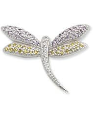 Sterling Silver Yellow & Clear CZ Dragonfly Pin