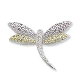 Sterling Silver Yellow & Clear CZ Dragonfly Pin