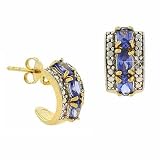 18K Gold over Stelring Silver Tanzanite CZ & Diamond Accent Oval Half Hoop Earrings