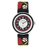 Dufonte Boys Children's Wrist Watch with Black Rubber Strap - Baseball Theme