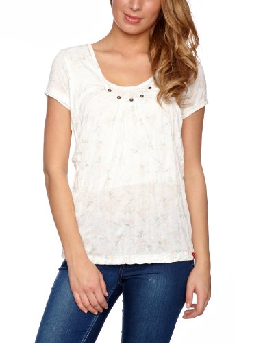 edc by ESPRIT Damen T-Shirt Regular Fit, gebl&uuml;mt 032CC1K046, Gr. 38 (M), Wei&szlig; (white color Preisvergleich