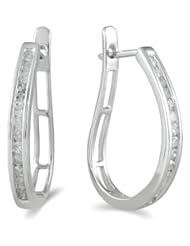 1.00 Carat Channel-Set Diamond J-Hoop Earrings in 10K White Gold