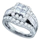 1.00 Carat Princess Baguette & Round Diamond Invisible 14K White Gold Bridal Ring Set