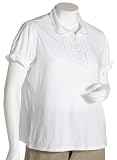  : IZOD Women's Short Sleeve Ruffle Front Polo, White, Small