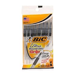 BIC Round Stic Grip Ultra Ball Pen, Medium Point (1.2 mm), Black, 96 Pens
