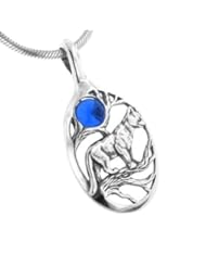 Blue Full Moon Panther / Cougar / Mountain Lion Cat in Tree Scene Sterling Silver Slide Pendant