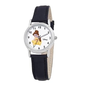 Disney Womens D079S005 Belle Black Leather Strap Watch