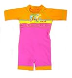 Bright Bots UPF50+ Australian Girls Sunsuit Orange and Pink Short Leg/Sleeve All-in-One 6-12 months