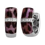 Sterling Silver Pink and  Black Leopard Enamel Diamond-Accent Earrings