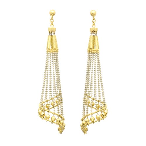 14K Skirt Gradation Drop Earring Hand Made Beaded Two Tone Gold Earring