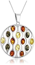 Sterling silver Multi-Color Amber Circle with Chain Pendant Necklace, 18"
